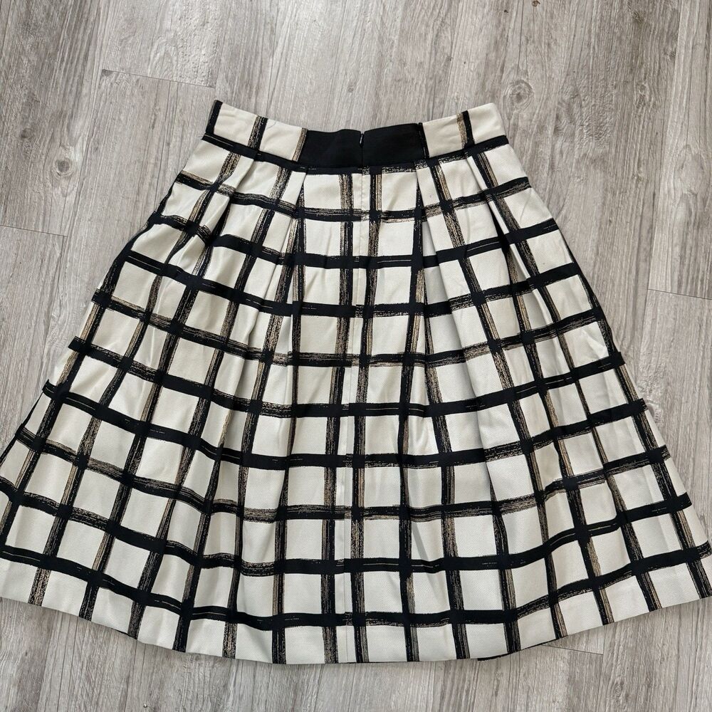 Eliza J 10 Metallic Grid Plaid Pleated Midi Skirt Black Gold Whimsigoth Holiday - Picture 3 of 9